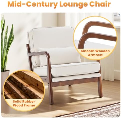 DUMOS Mid Century Modern Accent Chair, 16'' Seat Height Cozy Lounge C...