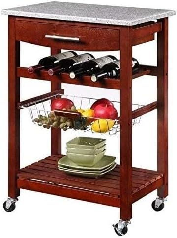 HomeStock Kitchen Island Cart with Granite Top - Rolling Kitchen Island Modern Kitchen Storage, Elegant Wooden Cart