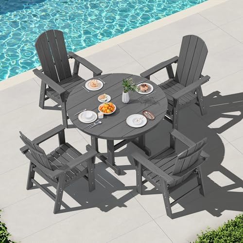 SERWALL 5-Piece Patio Dining Set, 45" Table & 4 Adirondack Chairs, Grey