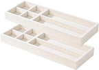 2Pcs Desk Drawer Storage Tray, Nightstand Organizer, Necklace Bracelet Ring Earring Jewelry Display, Grid Table Organizer Holder for Sunglass, Phone, Watch, Perfume (6 grid)/Beige