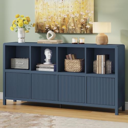 FATORRI 8 Cube Bookcase with 4 Doors, 57 Inch Wooden Bookshelf with Storage C...