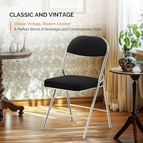 VINGLI Folding Chairs with Padded Seat & Backrest, Metal Frame, Durable C...