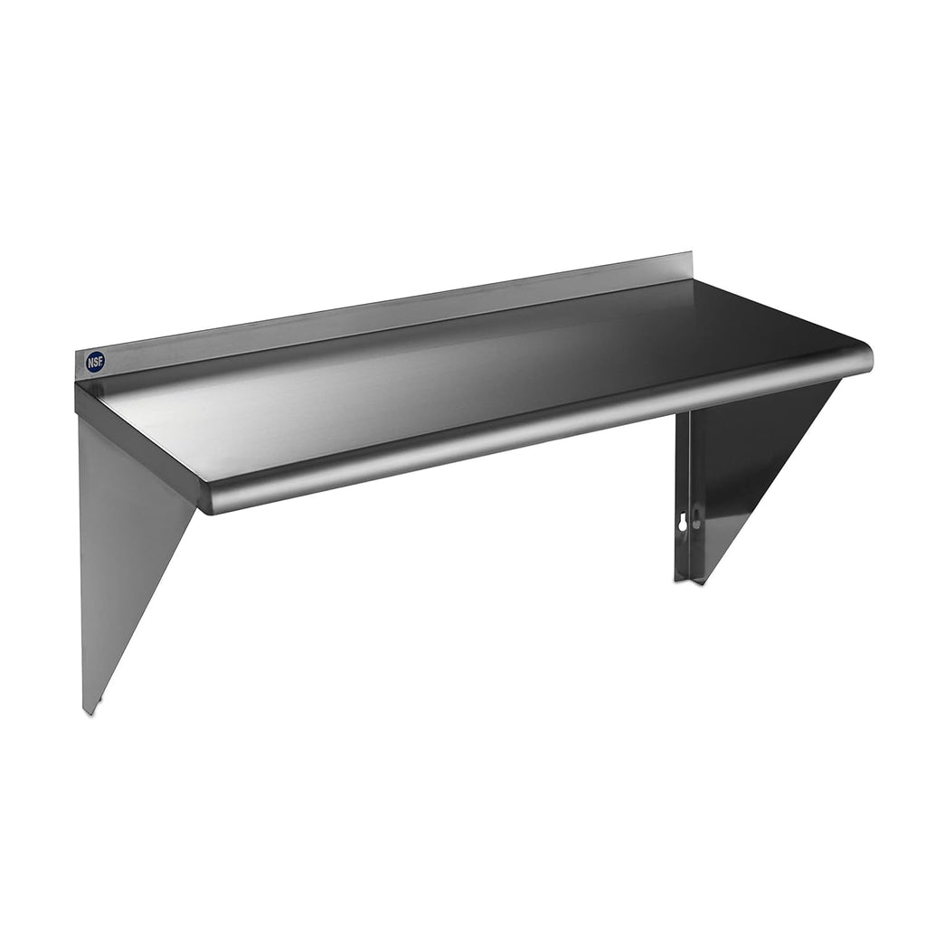 ROCKPOINT Stainless Steel Shelf 18 x 36 Inches 350lb, NSF Metal Commercial Shelves Wall Mount Floating Shelving with Backsplash for Restaurant, Kitchen, Home and Hotel, Silver