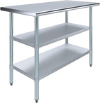 AmGood Stainless Steel Work Table with 2 Shelves | NSF | Metal Utility Table (48" Long x 24" Deep)