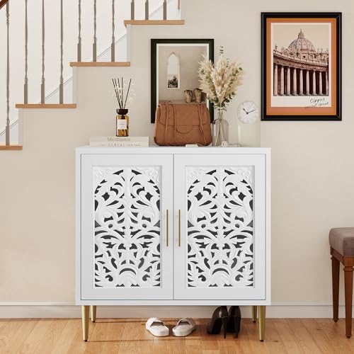 ARTPOWER Vintage Hollow Carving Accent Cabinet with 2 Doors for Living Room