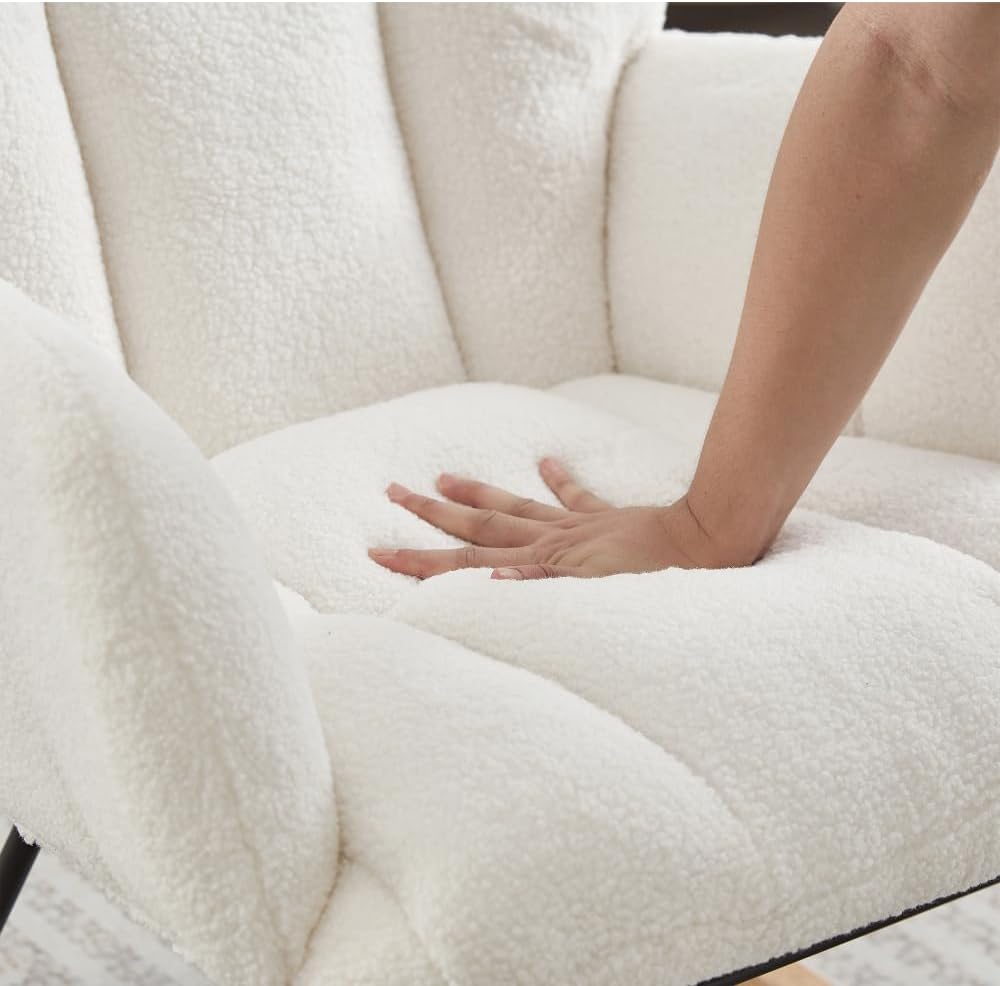 Glider Chair for Living Room Tufted Upholstered Teddy Fabric Rocking Chair wi...