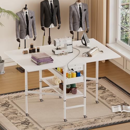 PAKASEPT Height Adjustable Sewing Cutting Table with Charging Station, Foldin...