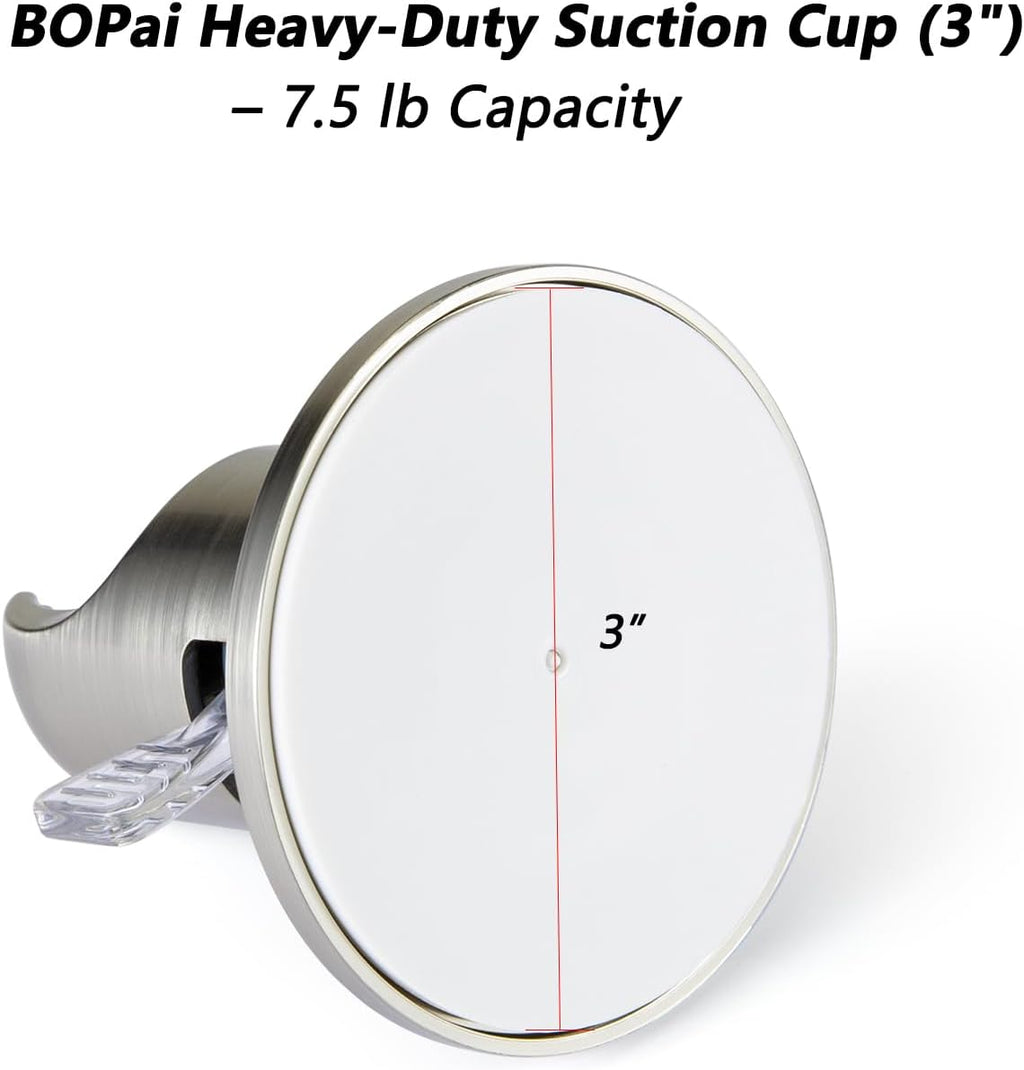 BOPai Suction Cup Shower Head Holder for Handheld Shower – No Drill, for Smooth Surfaces Only, Vertical Mount Only, Brushed Nickel