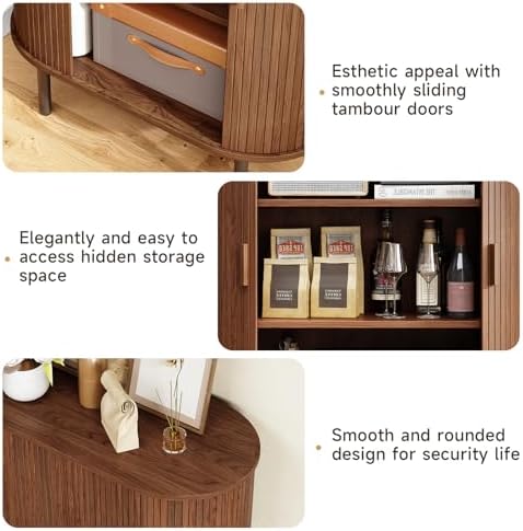ONBRILL 44" Tall Sideboard Storage Buffet Cabinet with Sliding Door, Walnut