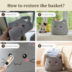 VK VK·LIVING Cat Storage Basket - Large Woven Cotton Rope Toy & Laundry Organizer with Handles for Nursery, Bedroom, Living Room, Holds Blankets, Clothes, Toys (15”D x 14”H)