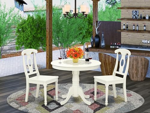 East West Furniture ANKE3-LWH-W 3 Piece Dining Room Table Set Contains a Roun...