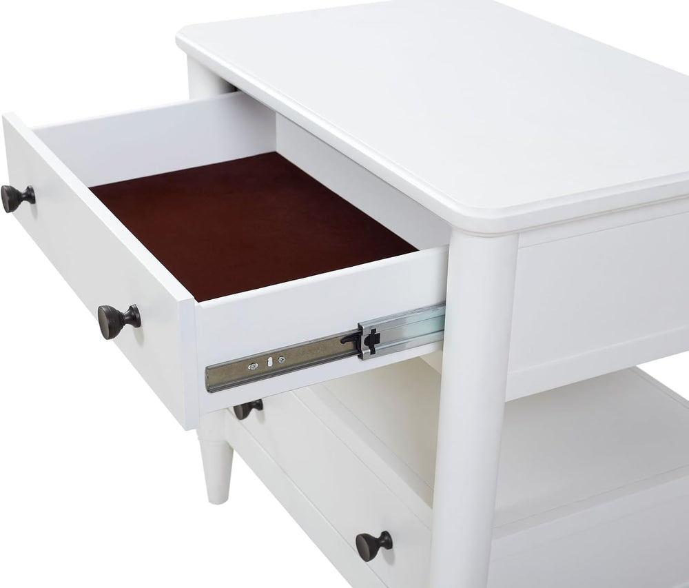 Open Nightstand White Finish with 2 Drawers,for Small Spaces