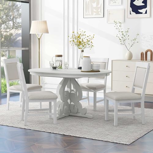 Extendable Dining Table Set for 4-6, Farmhouse Kitchen Table Set with Extenda...