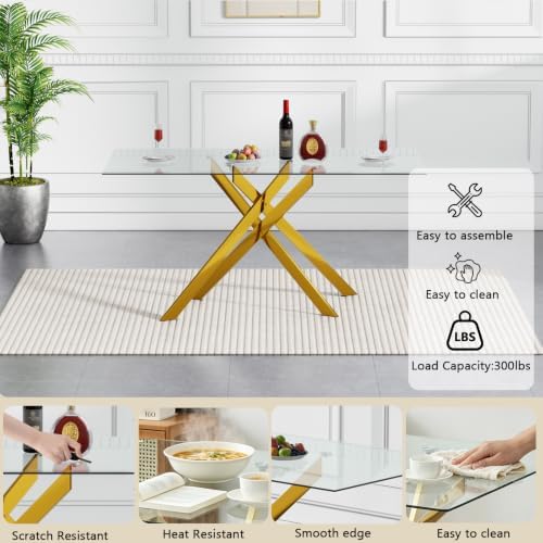 HomVent 60'' Rectangle Glass Dining Table Set for 6 | Glass Kitchen T...