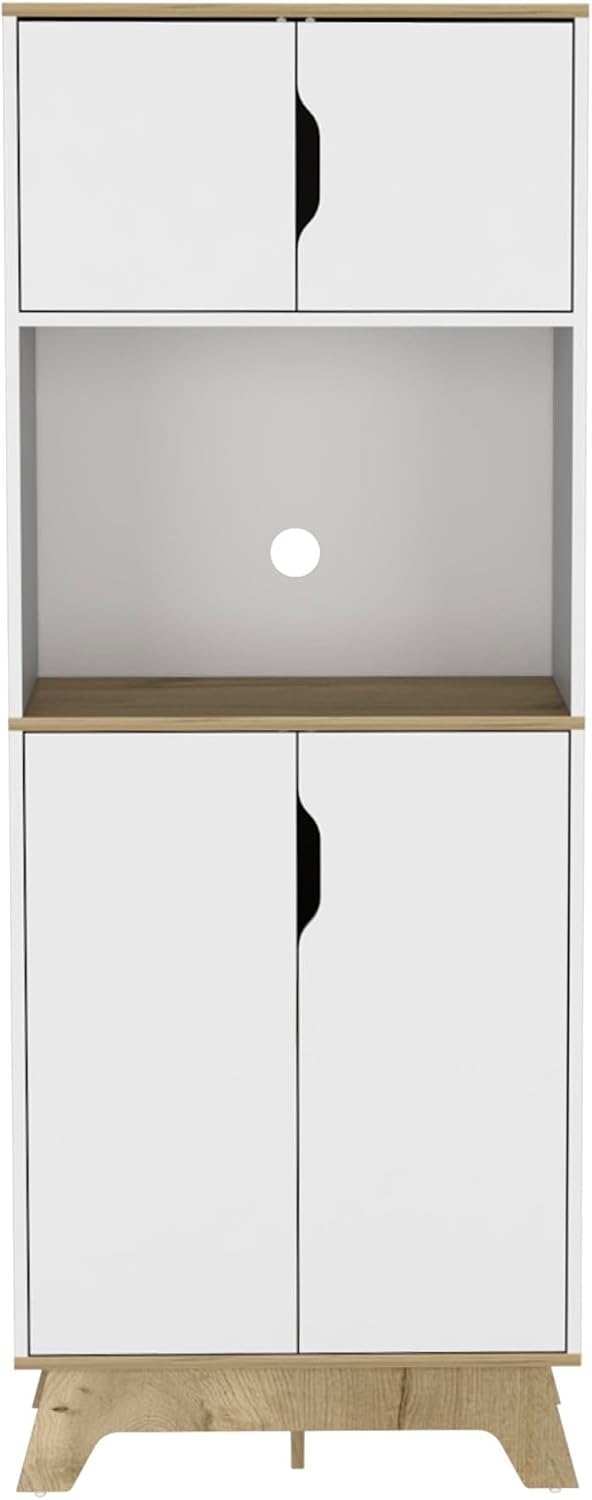 Microwave Tall Cabinet with Double Doors and Countertop - Light Oak/White | D...