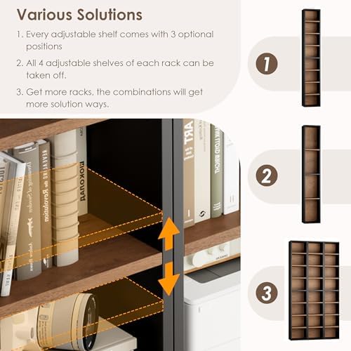 FOTOSOK Bookshelf Bookcase 8-Tier Narrow Bookshelf Tall CD Media Tower Rack