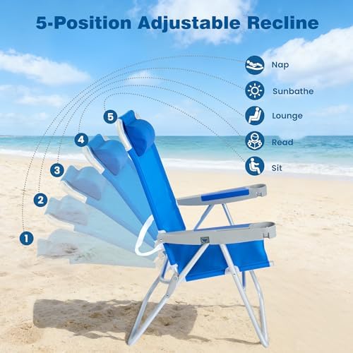 SUNNYFEEL Tall Beach Chair for Adults, High Back High Seat Folding Chairs