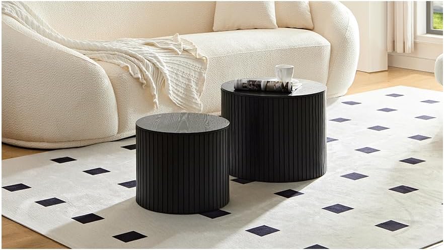 MEETAKING 19Inch Nesting Coffee Table Set of 2,Modern Round Wooden Coffee Tab...