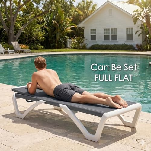 Kozyard Outdoor Chaise Lounge Chair, Full Flat Adjustable Patio Lounger with ...