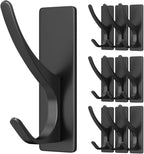 pickpiff Self Adhesive Coat Hooks for Hanging, Heavy Duty Stainless Double Wall Hook for Towel, Backpack, Hat, Sturdy Metal Hanger for Bathroom, Bedroom, Door, Wall Mounted, 10 Pack, Matt Black