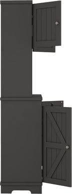 Farmhouse Kitchen Buffet Cabinet with Storage, Black Food Pantry Organizer with Wine Racks, Glass Shelves & Drawers for Dining Room