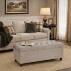 Homepop Home Decor | Tufted Ainsley Button Storage Ottoman Bench with Hinged Lid | Ottoman Bench with Storage for Living Room & Bedroom, Grey
