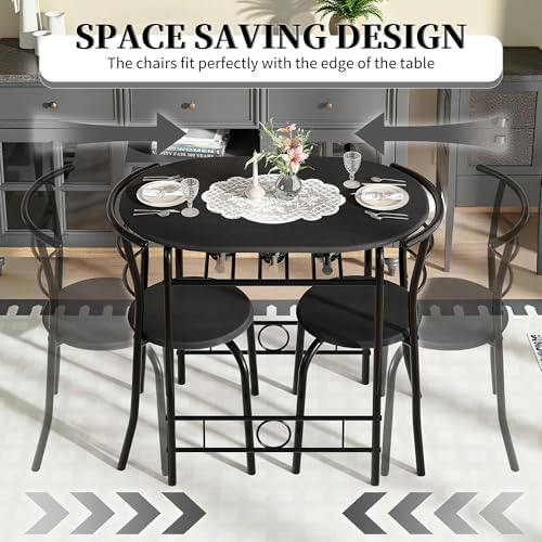 VECELO 3-Piece Dining Table Set for Kitchen Breakfast Nook, Wood Grain Oval T...