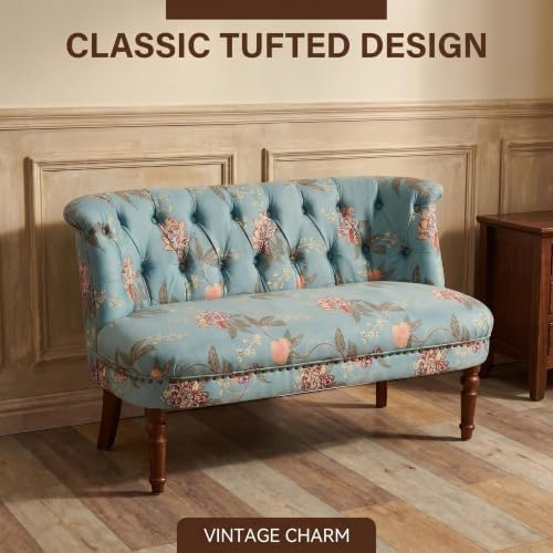 47.25" Victorian Vintage Settee Armless Loveseat with Wing Back(Blue A) ...