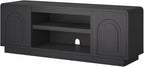 Bestier 63" Mid Century Modern TV Stand for Living Room, Wood Media Console Cabinet for TVs up to 70", Entertainment Center with 2 Arched Doors, Adjustable Shelves & 6 Cable Holes, Black
