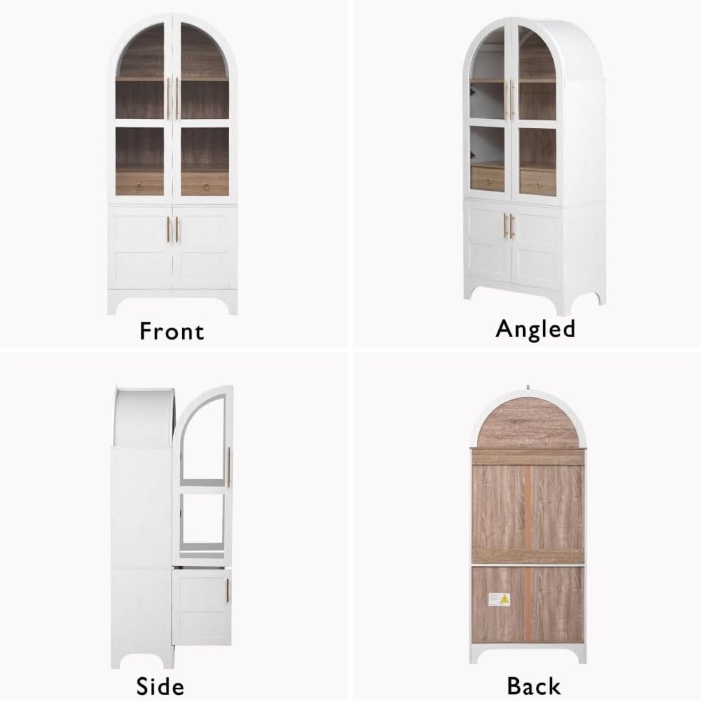 71" Tall Wooden Arched Storage Cabinet, Kitchen Pantry Cabinet with Hidd...