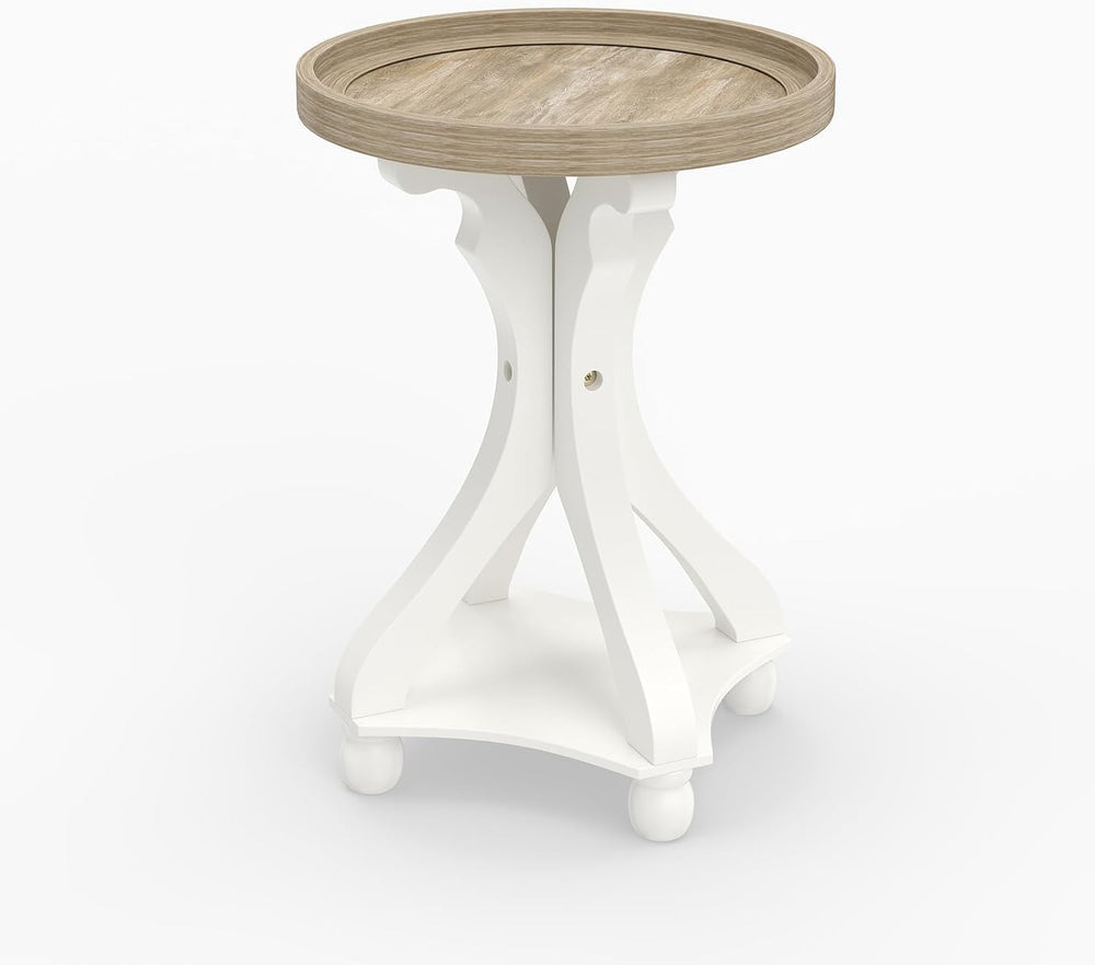 kinbor Farmhouse End Table - Round Pedestal Side Table, French Country Style ...