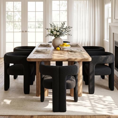 VESCASA Modern Barrel Dining Chairs Set of 4 with Open Back, Black Boucle