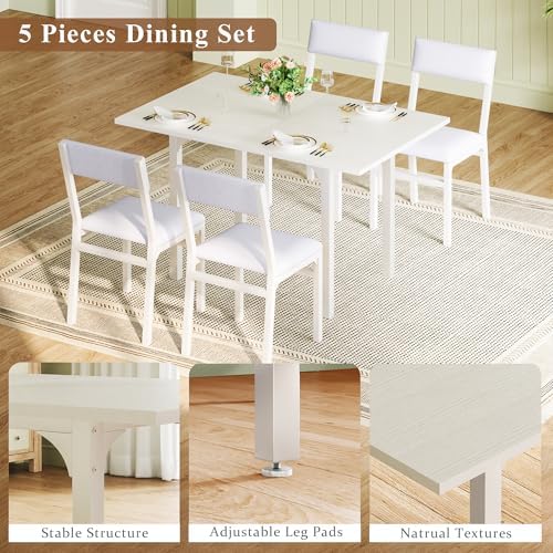 HUAHUU Dining Table Set for 4, Extendable Kitchen Table Cushion Chairs Set of...