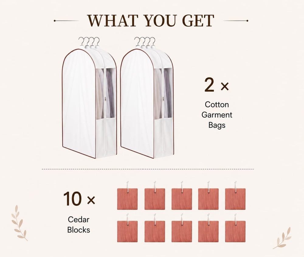 41" Cotton Garment Bags for Hanging Clothes, 2 Pack Breathable Suit Bags...