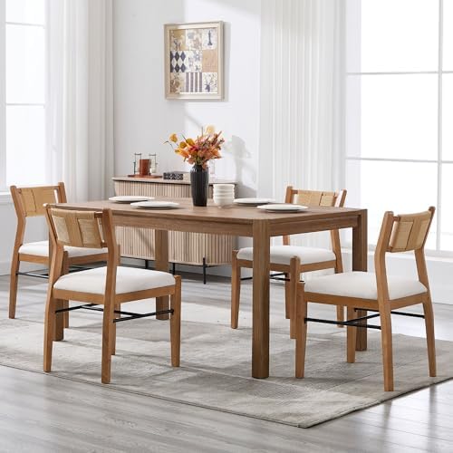 BESTANO Modern Armless Dining Chairs with Rope Woven Back Set of 6, Beige Lin...