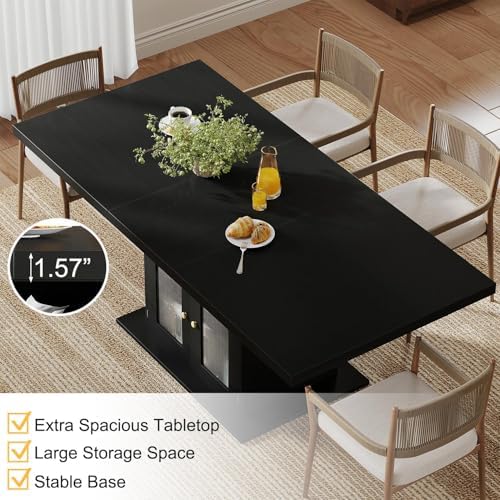 HSH 63" Modern Black Dining Table for 6, Dinner Table with Storage Cabinet