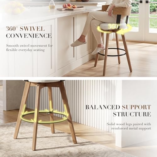 Ya-Home Mid-Century Bar Stools Set of 3, 26 Inch Swivel Counter Height Stools...