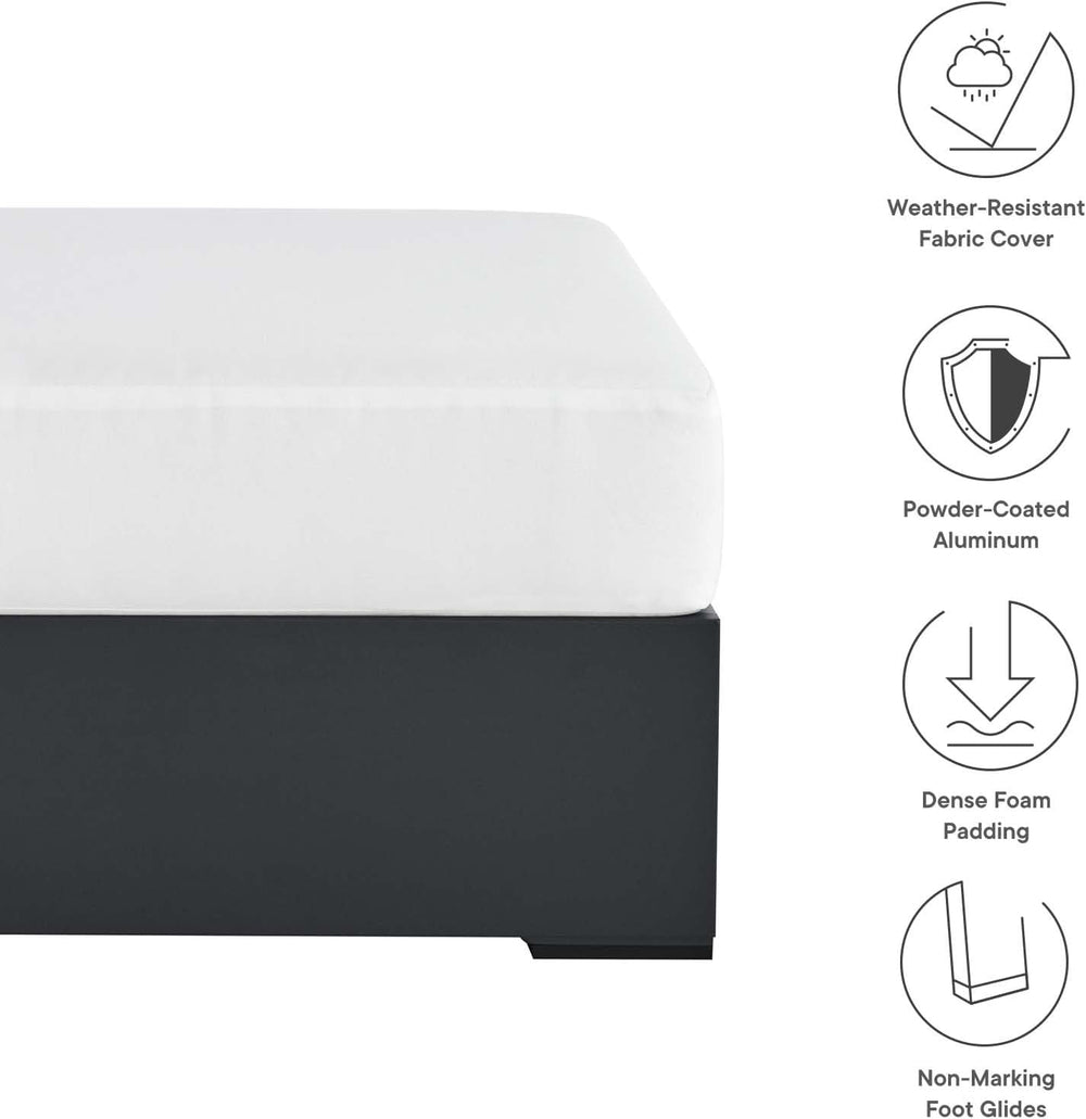 Modway Tahoe Aluminum Ottoman in Gray White with Weather-Resistant Cushion-Id...