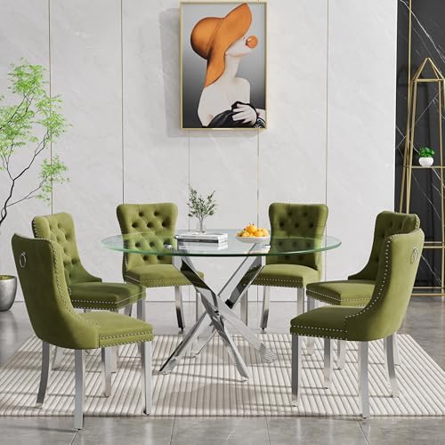 Henf 7 Piece Round Dining Table Set with 6 Upholstered Chairs, 47'' G...