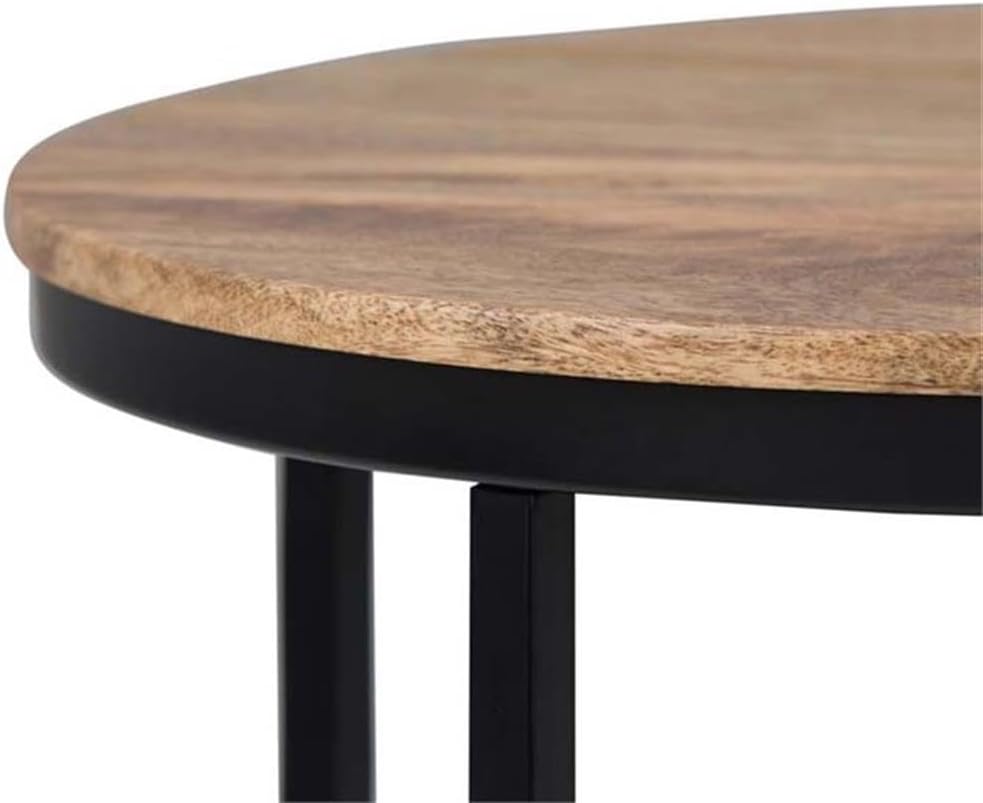 Industrial Round Side Table, 18" W x 24" H, Mango Hardwood and Meta...