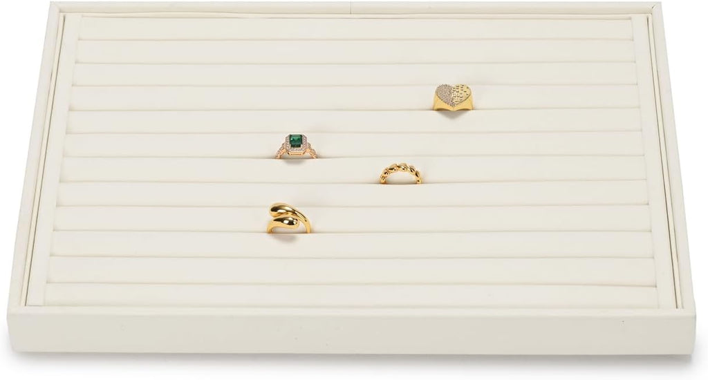 Jewelry Ring Display Tray Beige Microfiber Ring Earrings Display Organizer Tray