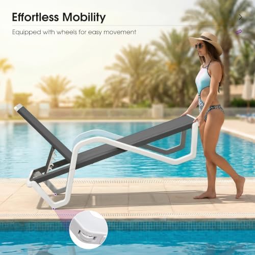PURPLE LEAF Lounge Chair Outdoor Set of 2 w/Armrest for Poolside Dark Grey | ...
