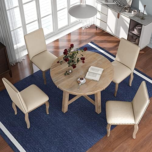 Harper & Bright Designs Round Kitchen Dining Table Set for 4, 5 Piece Far...