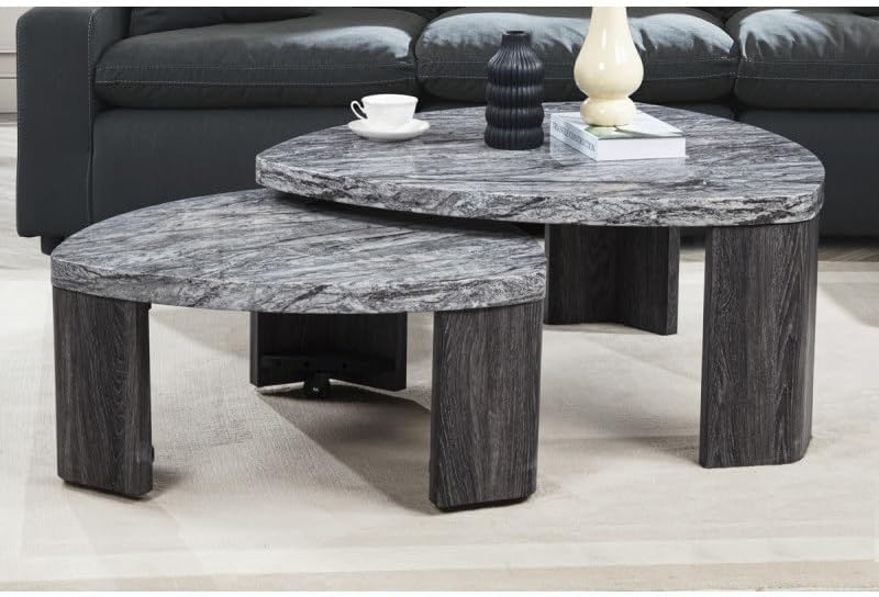 39" Durable Marble Laminate Nesting Coffee Table, Boo Coffee Table with ...