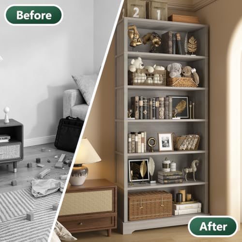 TVU 6 Tiers Wooden Bookshelf, 77.2" Tall Farmhouse Style Open Bookcase, ...