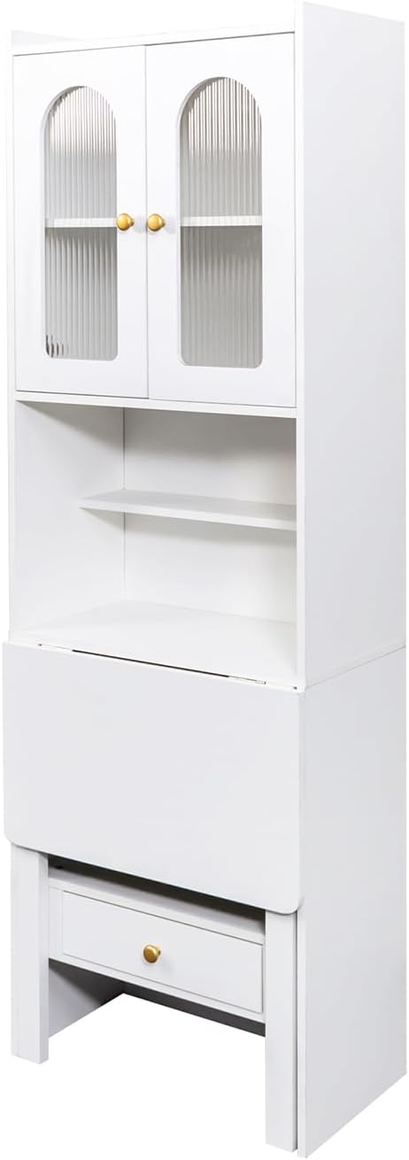 JOYSOURCE 71'' Bedside Table Tall Freestanding Bookshelf with Convert...