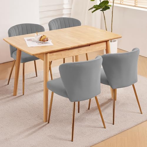 Velvet Dining Chairs Set of 2, Modern Upholstered Vanity Chairs with Golden M...