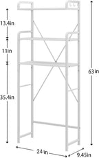 Over The Toilet Storage Rack with 3-Tier Bathroom Shelves, Space Saver Toilet Shelf, Bathroom Storage Organizer with Hooks for Over Toilet Storage and Shelf (White)