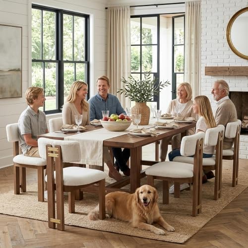 Modern Farmhouse Boucle Dining Chairs Set of 4, White Dining Room Chairs