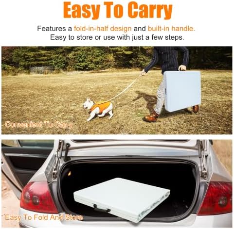 Folding Table 4FT, Heavy Duty Portable Plastic Folding Table with Handle, Ant...